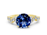 Yellow gold Round Cut Blue Sapphire Scattered Round Accent Ring with Prong Setting_12