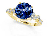 Yellow gold Round Cut Blue Sapphire Scattered Round Accent Ring with Prong Setting_13