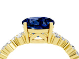 Yellow gold Round Cut Blue Sapphire Scattered Round Accent Ring with Prong Setting_16