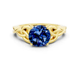 Yellow gold Round Cut Blue Sapphire Solitaire Celtic Knot Ring with Four-Prong Setting_12