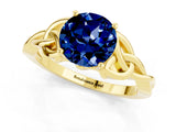 Yellow gold Round Cut Blue Sapphire Solitaire Celtic Knot Ring with Four-Prong Setting_13