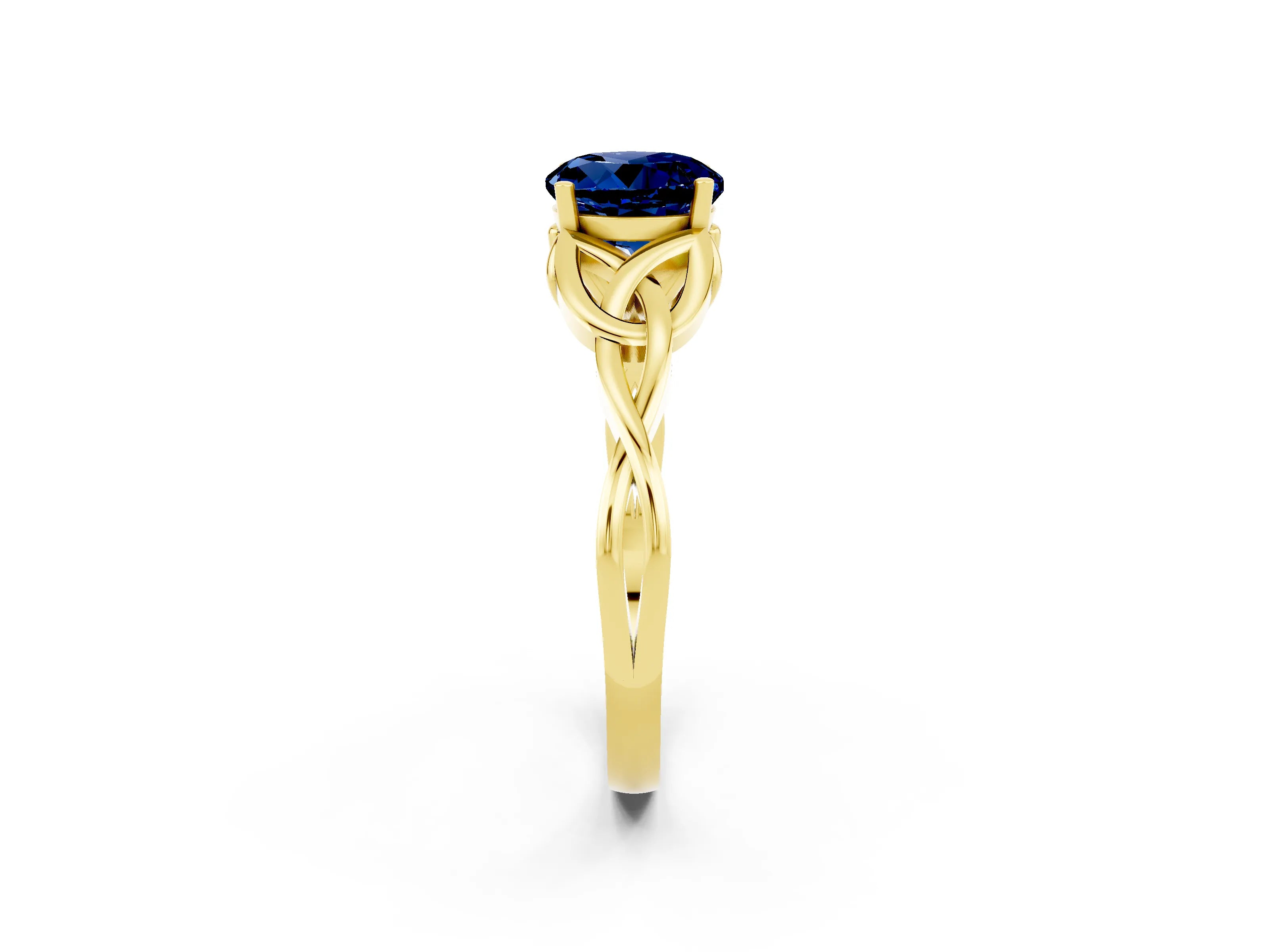 Yellow gold Round Cut Blue Sapphire Solitaire Celtic Knot Ring with Four-Prong Setting_14