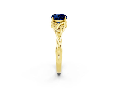 Yellow gold Round Cut Blue Sapphire Solitaire Celtic Knot Ring with Four-Prong Setting_14