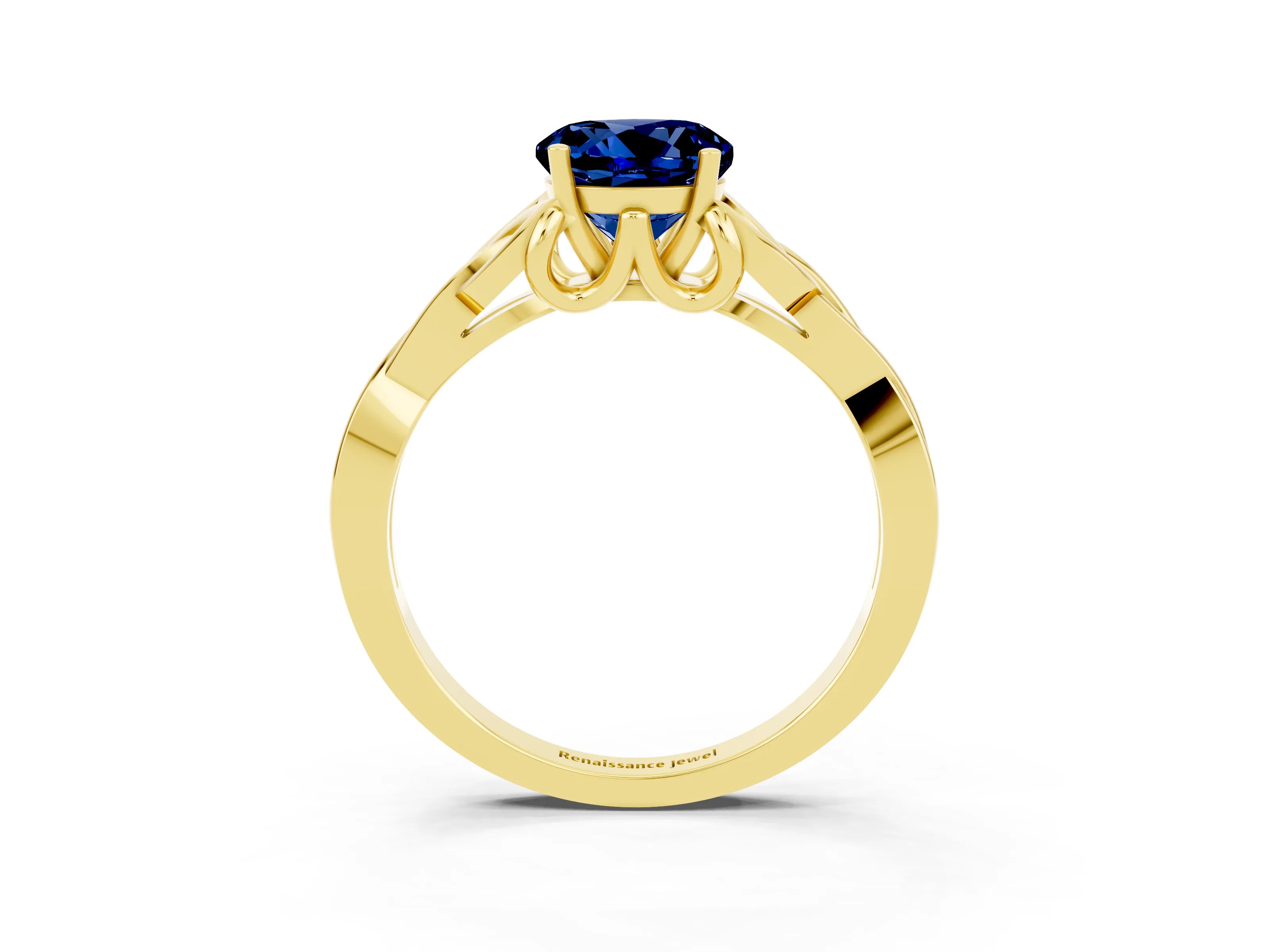 Yellow gold Round Cut Blue Sapphire Solitaire Celtic Knot Ring with Four-Prong Setting_15