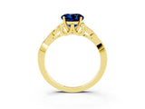 Yellow gold Round Cut Blue Sapphire Solitaire Celtic Knot Ring with Four-Prong Setting_15