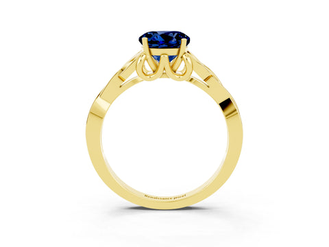 Yellow gold Round Cut Blue Sapphire Solitaire Celtic Knot Ring with Four-Prong Setting_15