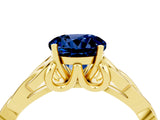 Yellow gold Round Cut Blue Sapphire Solitaire Celtic Knot Ring with Four-Prong Setting_16
