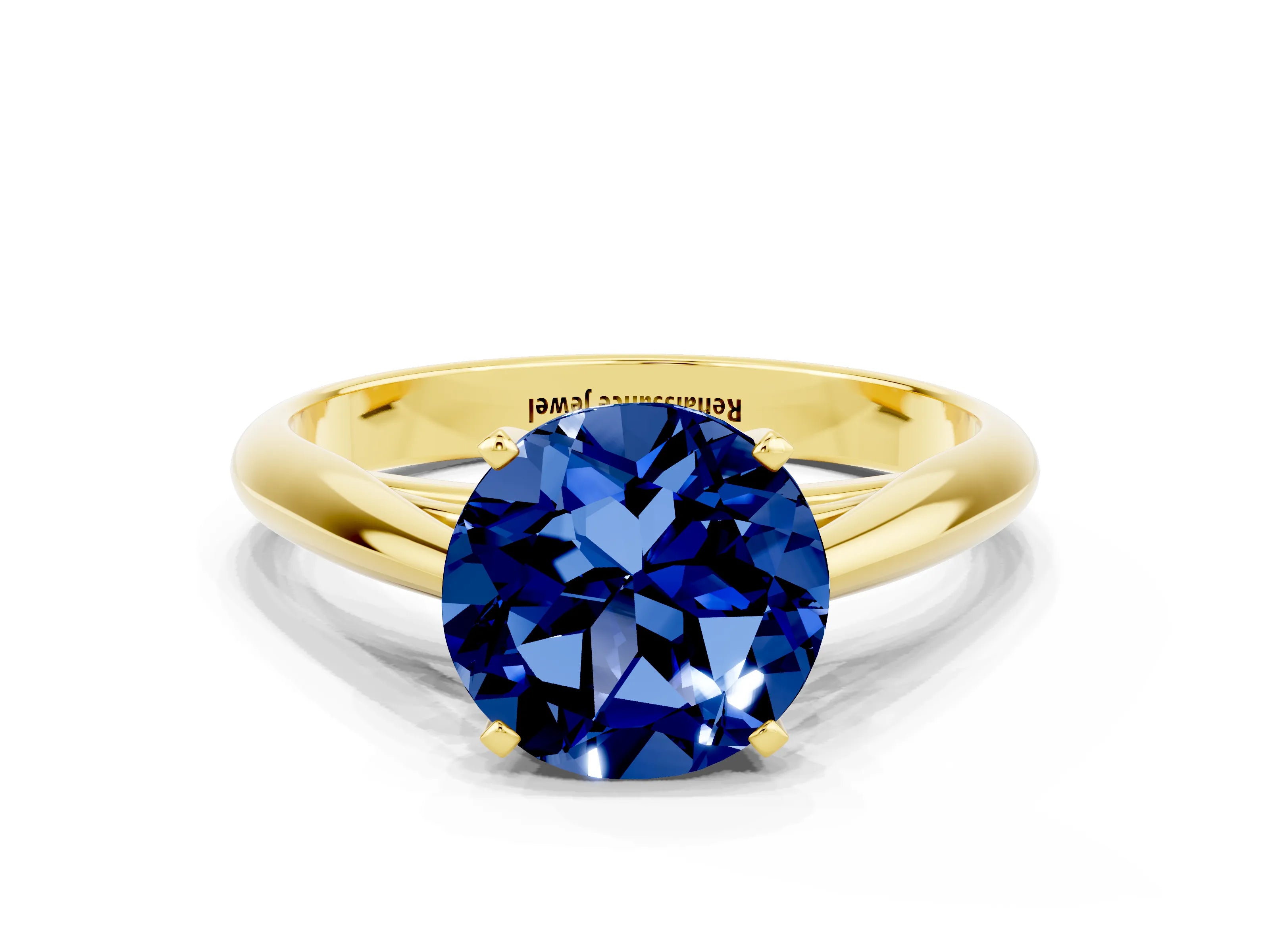 Yellow gold Round Cut Blue Sapphire Solitaire Engagement Ring with Cathedral Setting and Four-Prong Mount_12