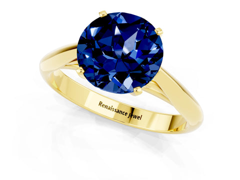 Yellow gold Round Cut Blue Sapphire Solitaire Engagement Ring with Cathedral Setting and Four-Prong Mount_13