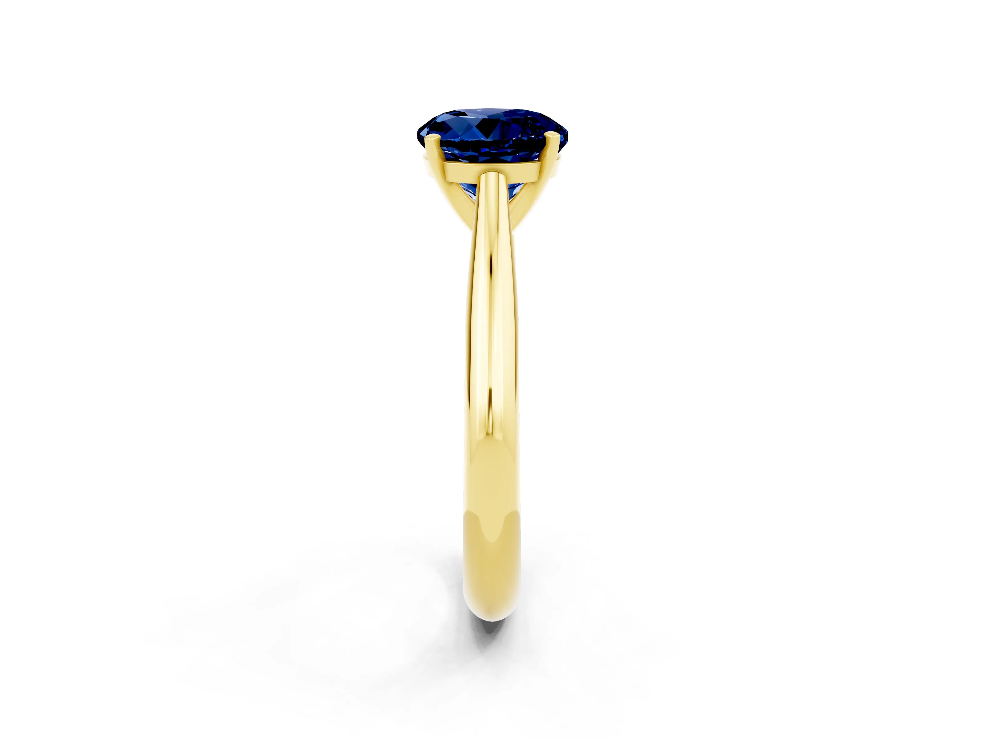 Yellow gold Round Cut Blue Sapphire Solitaire Engagement Ring with Cathedral Setting and Four-Prong Mount_14
