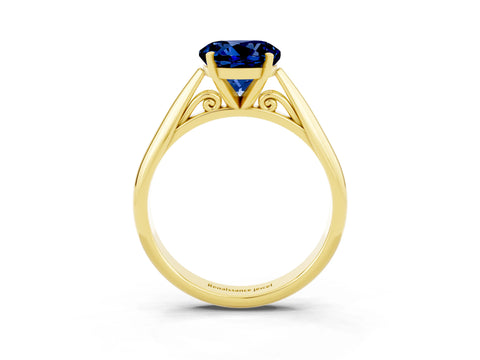 Yellow gold Round Cut Blue Sapphire Solitaire Engagement Ring with Cathedral Setting and Four-Prong Mount_15