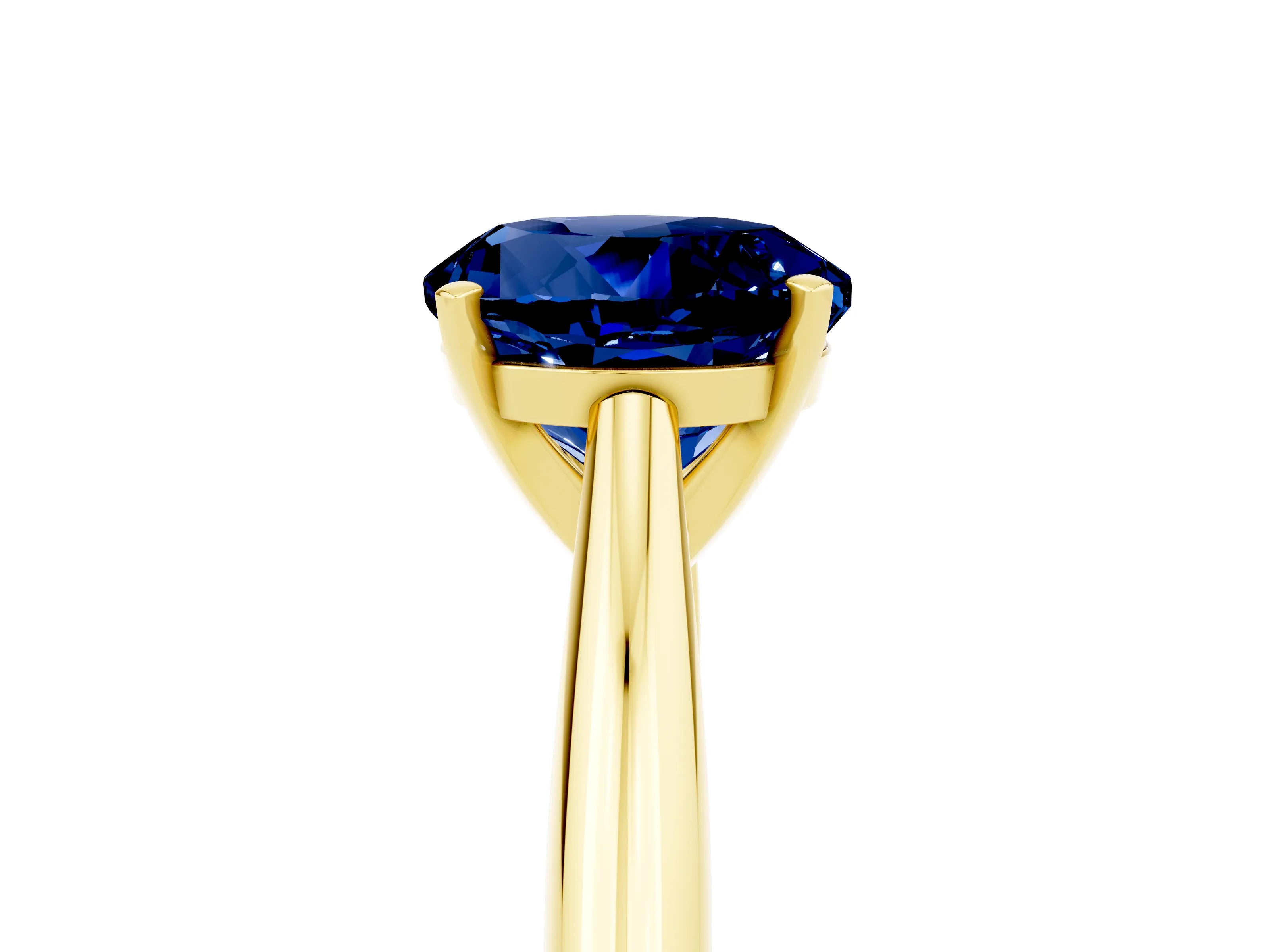 Yellow gold Round Cut Blue Sapphire Solitaire Engagement Ring with Cathedral Setting and Four-Prong Mount_17