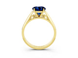 Yellow gold Round Cut Blue Sapphire Solitaire Engagement Ring with Cathedral Setting and Four-Prong Mount_27