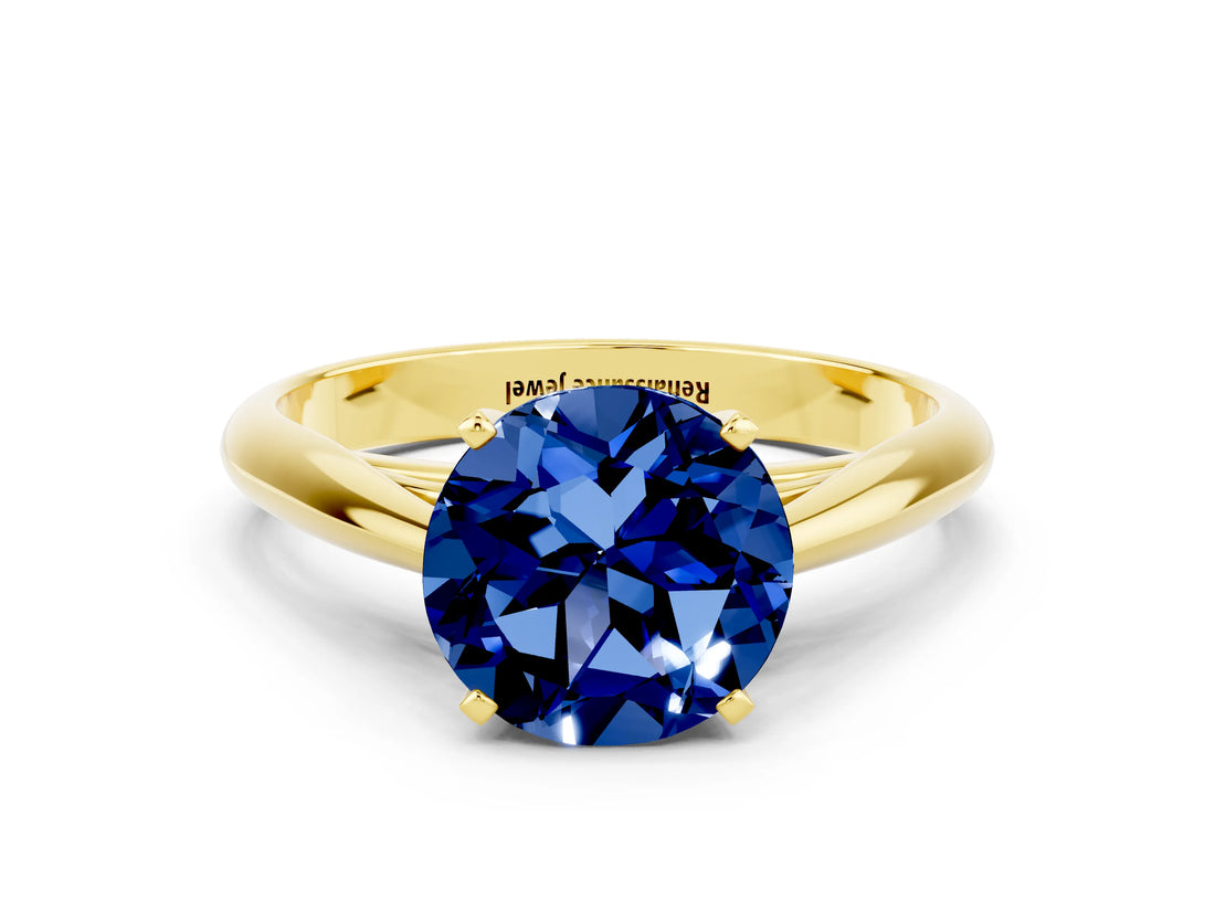 Yellow gold Round Cut Blue Sapphire Solitaire Engagement Ring with Cathedral Setting and Four-Prong Mount_72