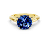 Yellow gold Round Cut Blue Sapphire Solitaire Engagement Ring with Cathedral Setting and Four-Prong Mount_72