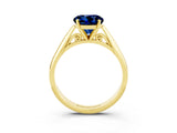 Yellow gold Round Cut Blue Sapphire Solitaire Engagement Ring with Cathedral Setting and Four-Prong Mount_75