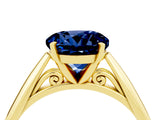 Yellow gold Round Cut Blue Sapphire Solitaire Engagement Ring with Cathedral Setting and Four-Prong Mount_76