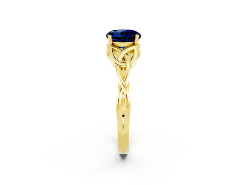 Yellow gold Round Cut Blue Sapphire Solitaire Engagement Ring with Celtic Knot Band and Four-Prong Setting_2