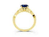 Yellow gold Round Cut Blue Sapphire Solitaire Engagement Ring with Celtic Knot Band and Four-Prong Setting_3