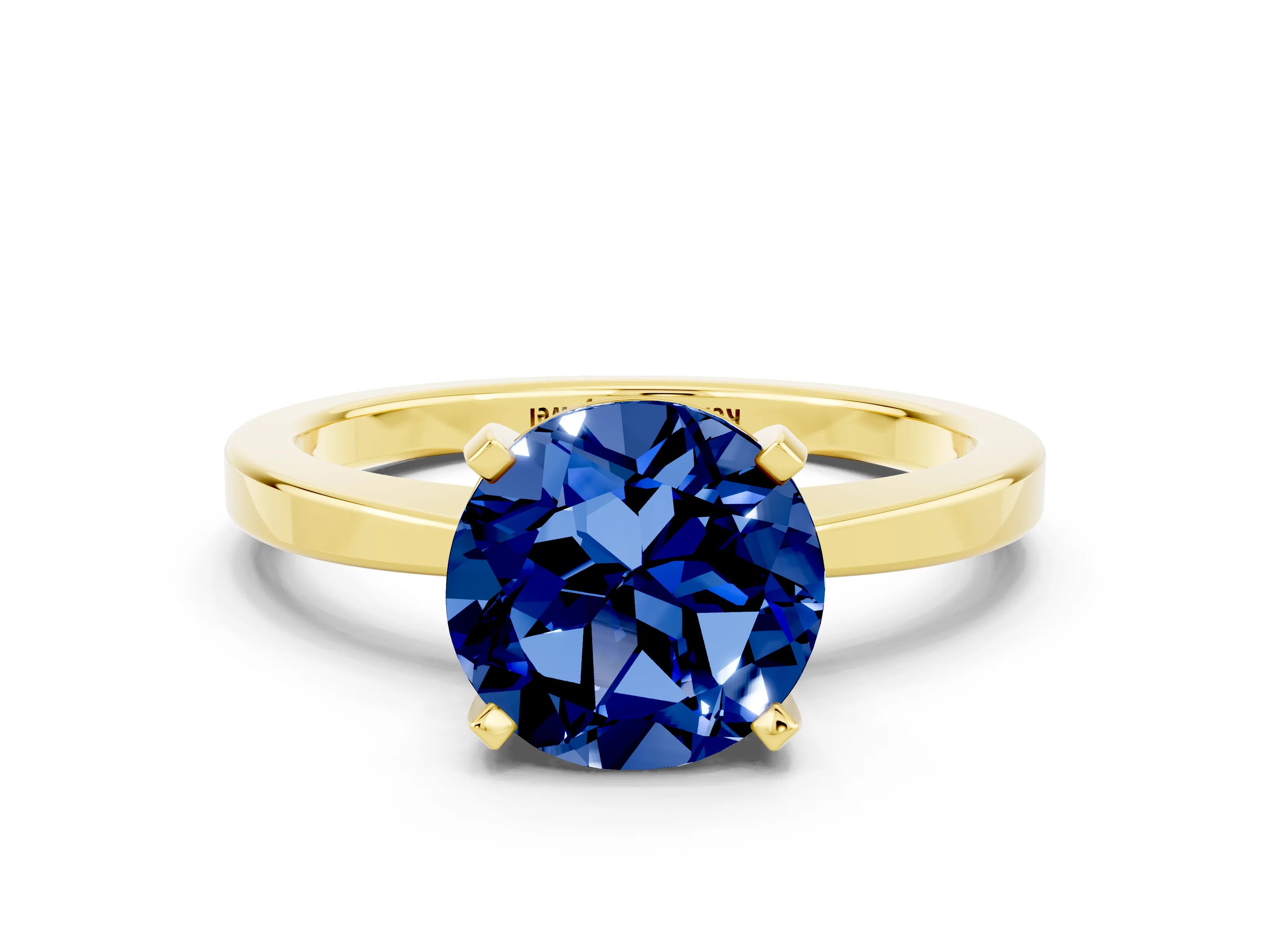 Yellow gold Round Cut Blue Sapphire Solitaire Engagement Ring with Classic Band and Four-Prong Setting_24