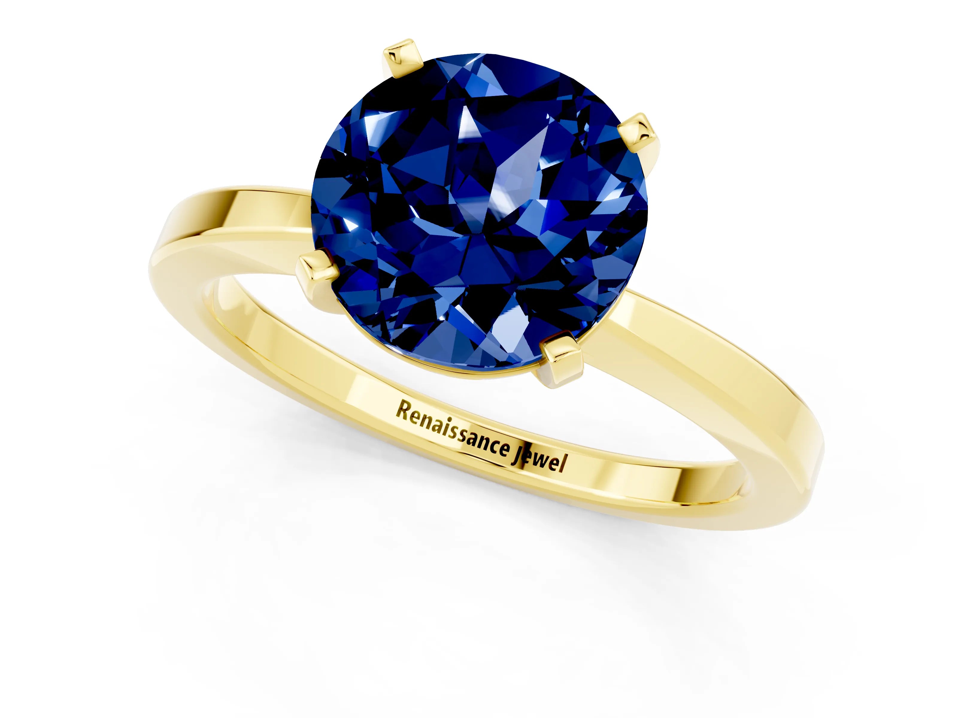 Yellow gold Round Cut Blue Sapphire Solitaire Engagement Ring with Classic Band and Four-Prong Setting_25