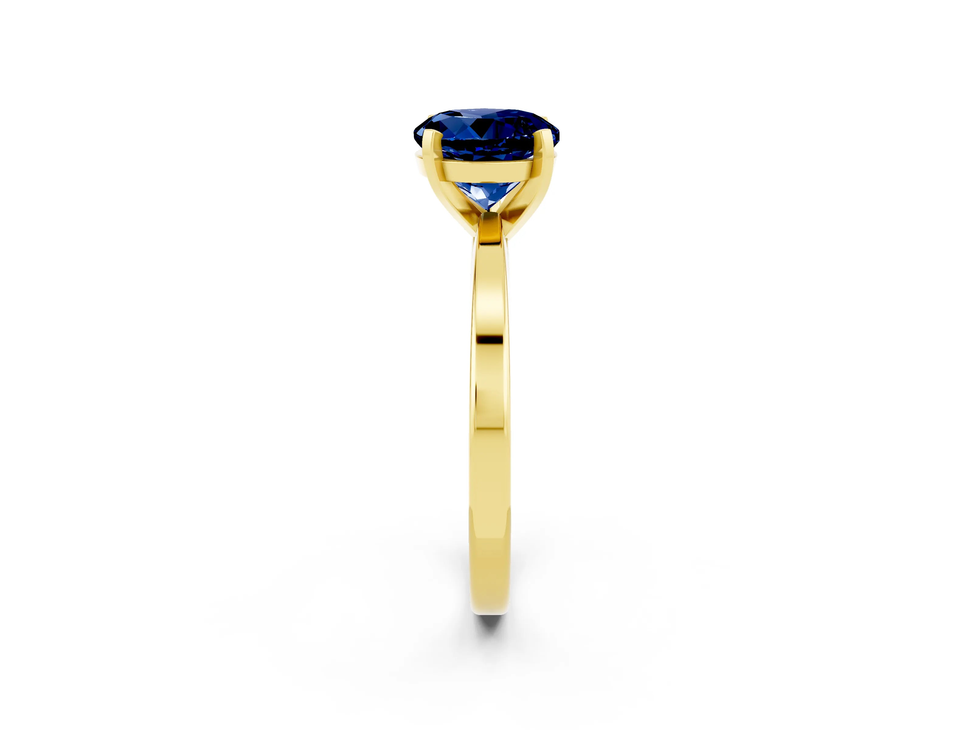 Yellow gold Round Cut Blue Sapphire Solitaire Engagement Ring with Classic Band and Four-Prong Setting_26