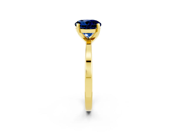 Yellow gold Round Cut Blue Sapphire Solitaire Engagement Ring with Classic Band and Four-Prong Setting