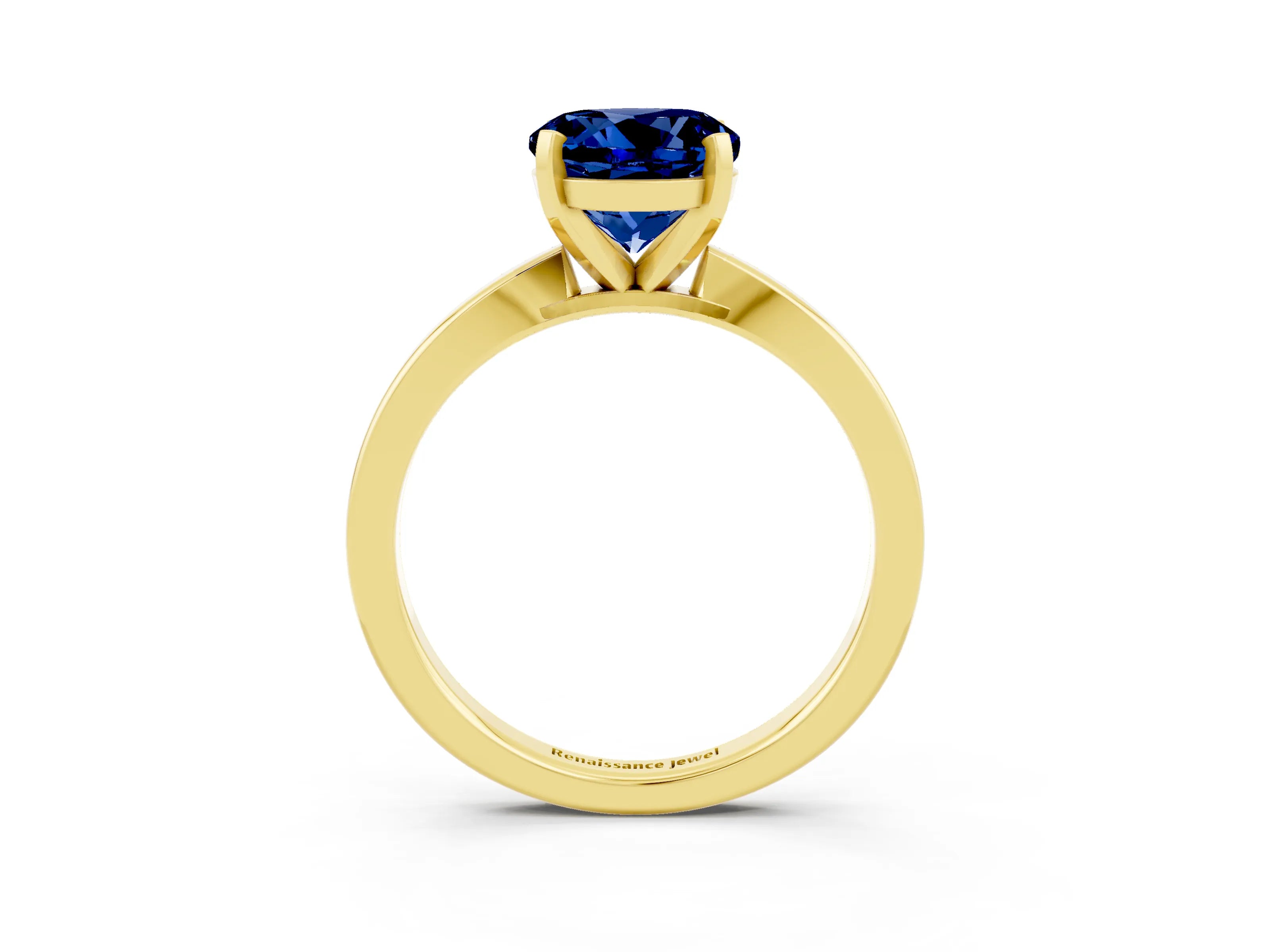 Yellow gold Round Cut Blue Sapphire Solitaire Engagement Ring with Classic Band and Four-Prong Setting_27