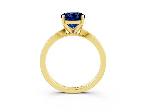 Yellow gold Round Cut Blue Sapphire Solitaire Engagement Ring with Classic Band and Four-Prong Setting
