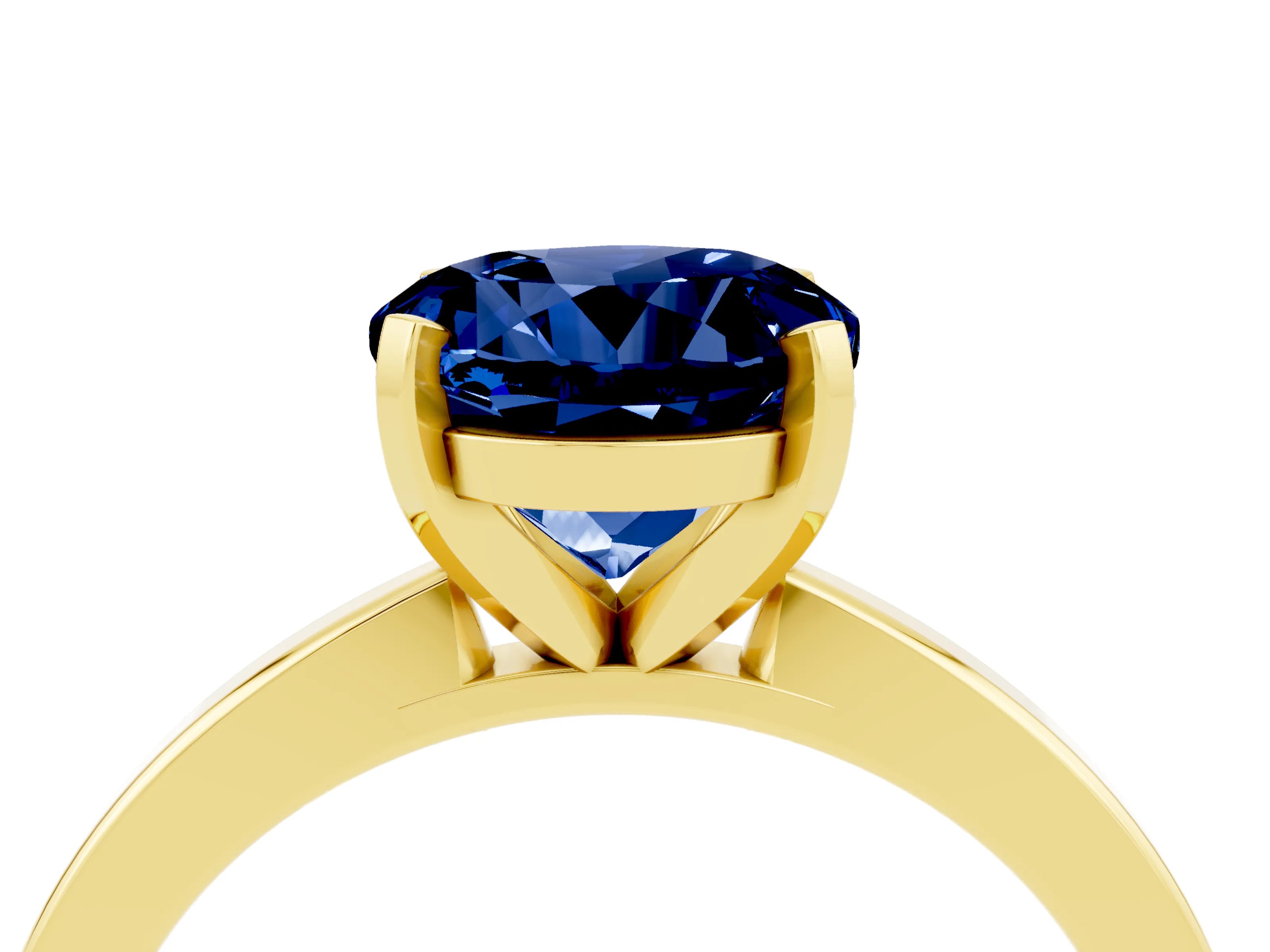 Yellow gold Round Cut Blue Sapphire Solitaire Engagement Ring with Classic Band and Four-Prong Setting_28