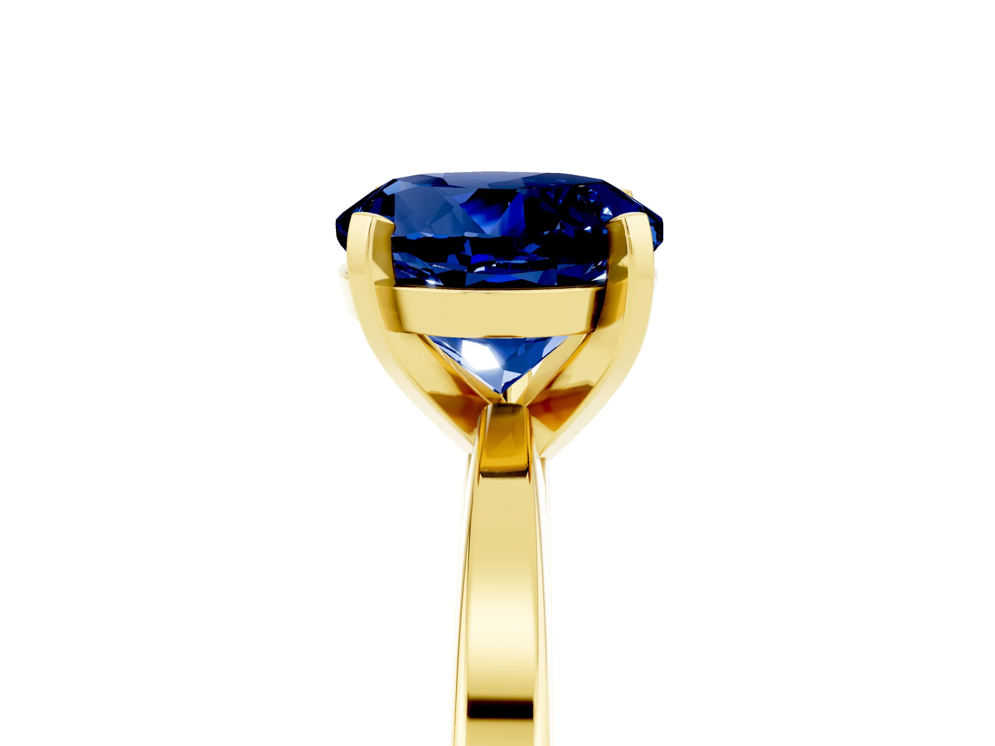Yellow gold Round Cut Blue Sapphire Solitaire Engagement Ring with Classic Band and Four-Prong Setting_29