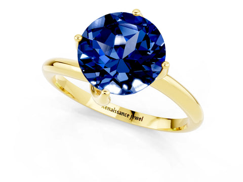 Yellow gold Round Cut Blue Sapphire Solitaire Engagement Ring with Four-Prong Setting and Classic Band_13