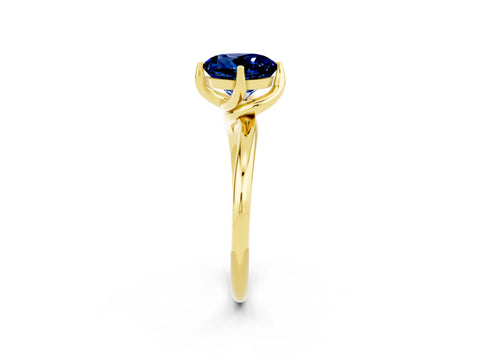 Yellow gold Round Cut Blue Sapphire Solitaire Engagement Ring with Four-Prong Setting and Classic Band_14