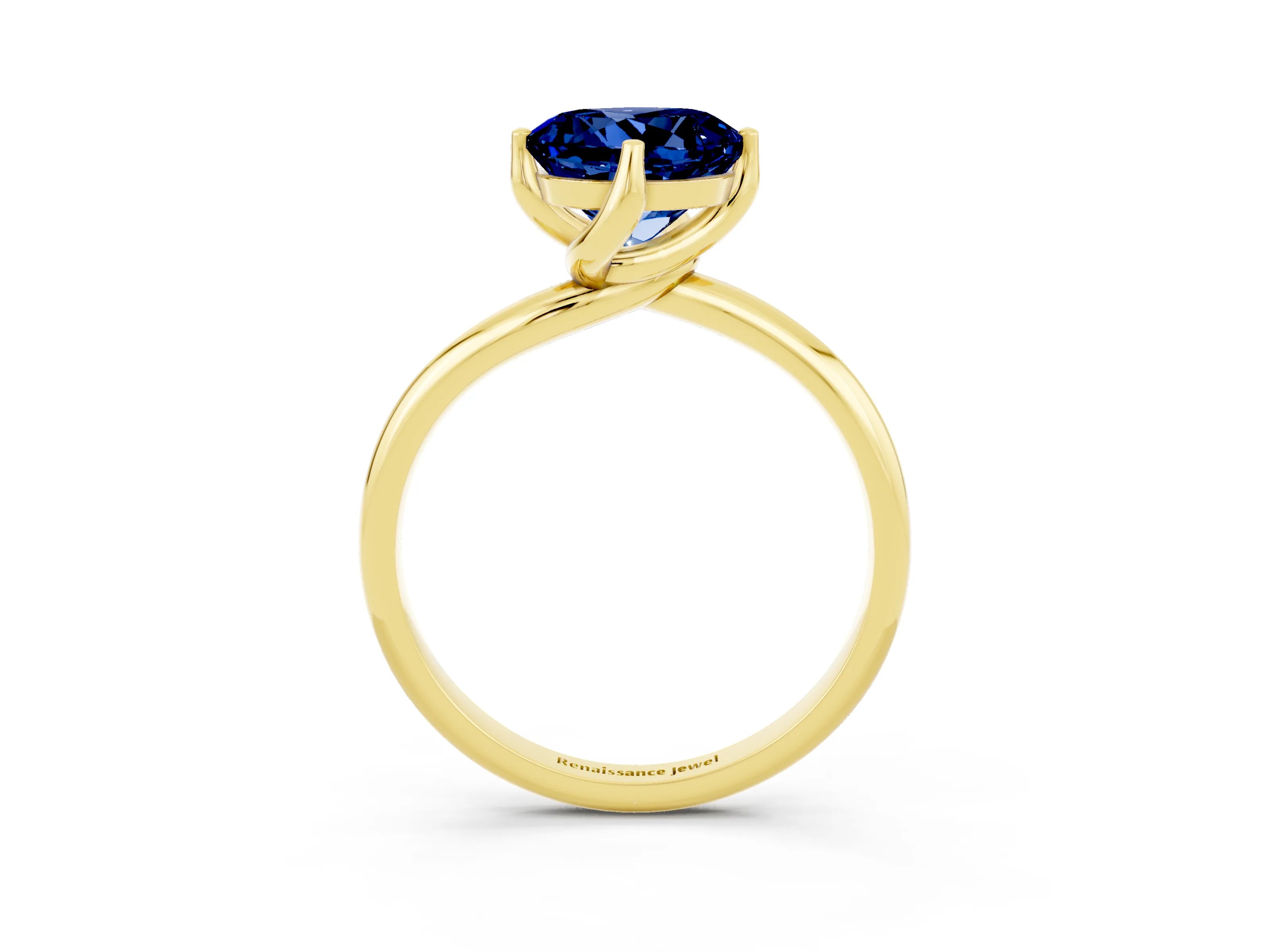 Yellow gold Round Cut Blue Sapphire Solitaire Engagement Ring with Four-Prong Setting and Classic Band_15