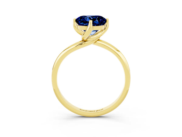 Yellow gold Round Cut Blue Sapphire Solitaire Engagement Ring with Four-Prong Setting and Classic Band