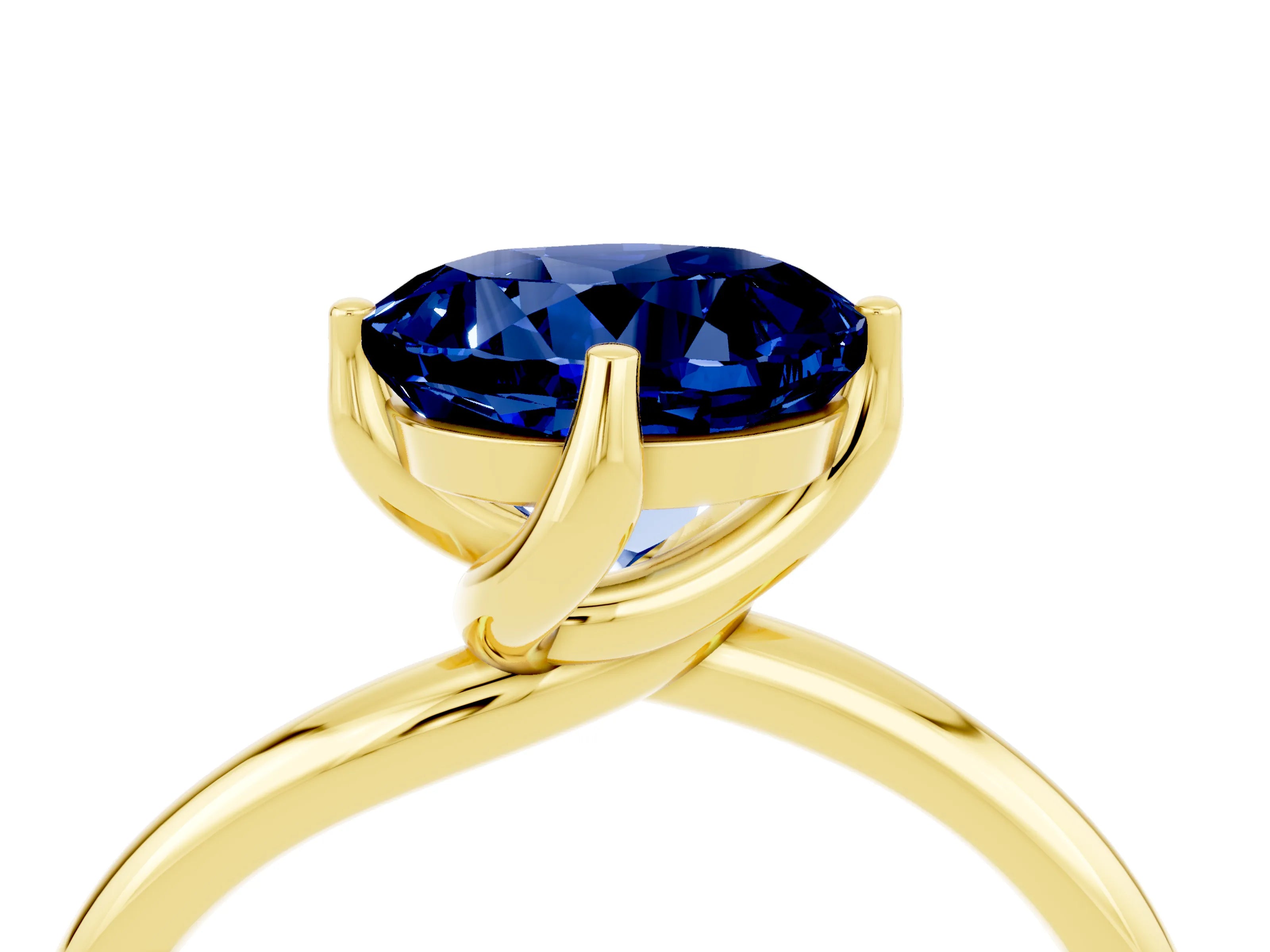 Yellow gold Round Cut Blue Sapphire Solitaire Engagement Ring with Four-Prong Setting and Classic Band_16