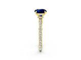 Yellow gold Round Cut Blue Sapphire Solitaire Engagement Ring with Pavé Band and Four-Prong Setting_2
