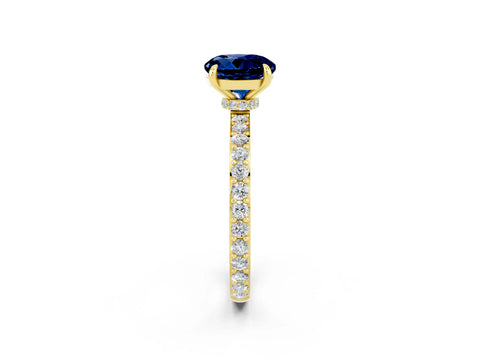 Yellow gold Round Cut Blue Sapphire Solitaire Engagement Ring with Pavé Band and Four-Prong Setting_2