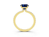 Yellow gold Round Cut Blue Sapphire Solitaire Engagement Ring with Pavé Band and Four-Prong Setting_3