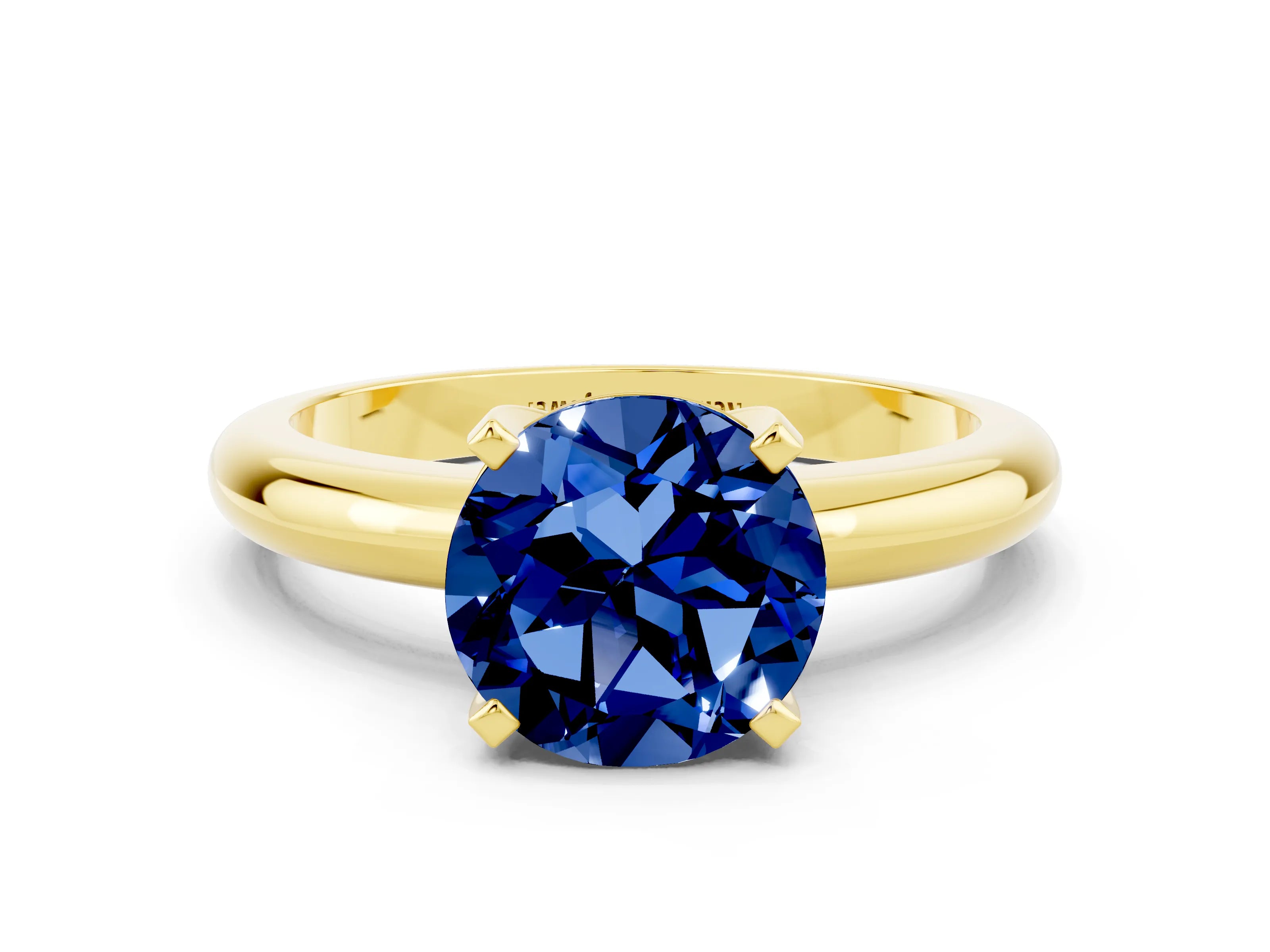 Yellow gold Round Cut Blue Sapphire Solitaire Engagement Ring with Round Band and Four-Prong Setting