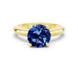 Yellow gold Round Cut Blue Sapphire Solitaire Engagement Ring with Round Band and Four-Prong Setting