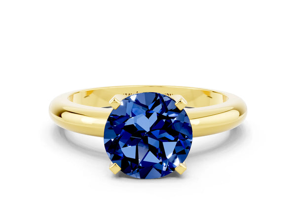 Yellow gold Round Cut Blue Sapphire Solitaire Engagement Ring with Round Band and Four-Prong Setting