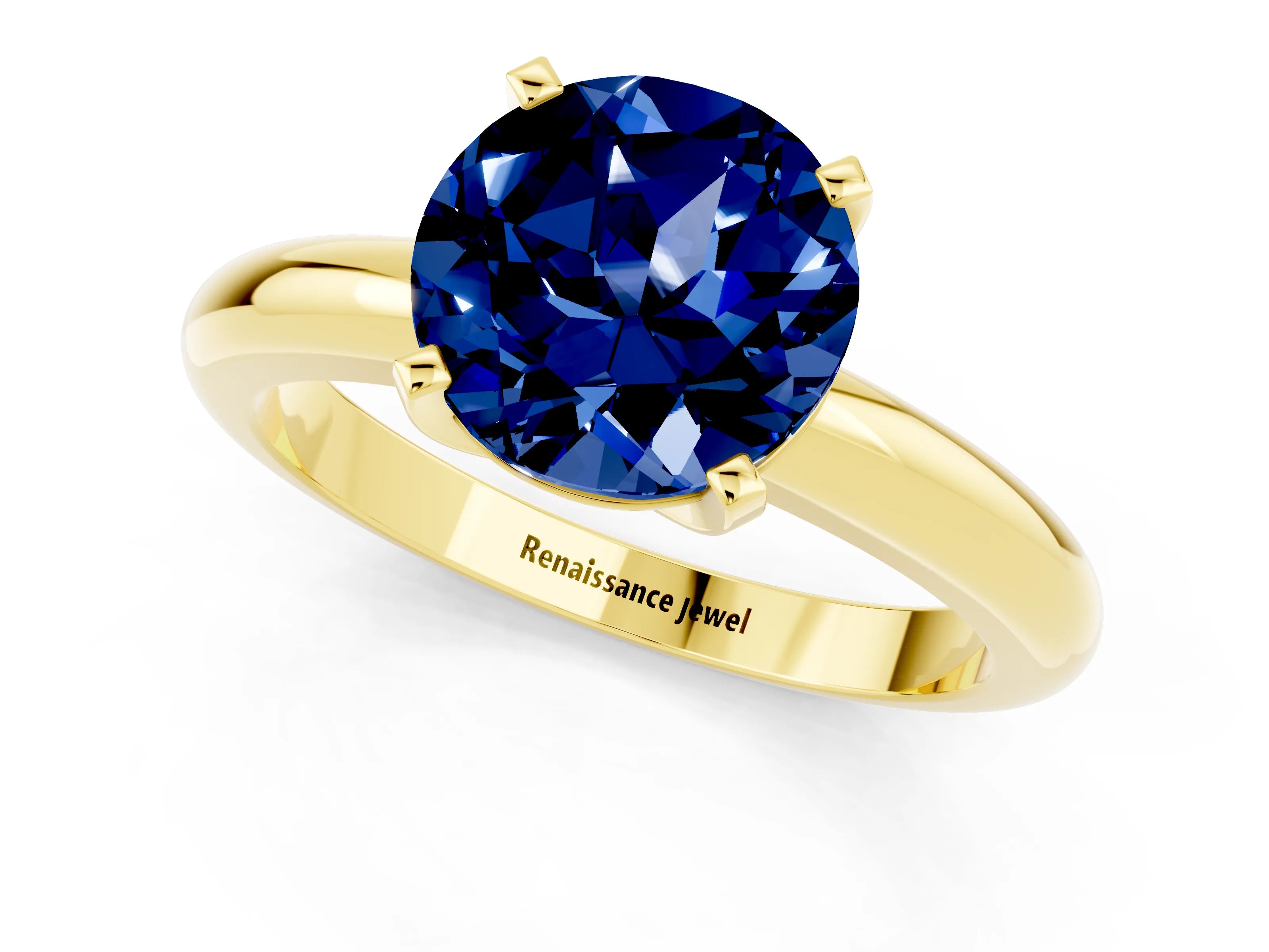 Yellow gold Round Cut Blue Sapphire Solitaire Engagement Ring with Round Band and Four-Prong Setting_1