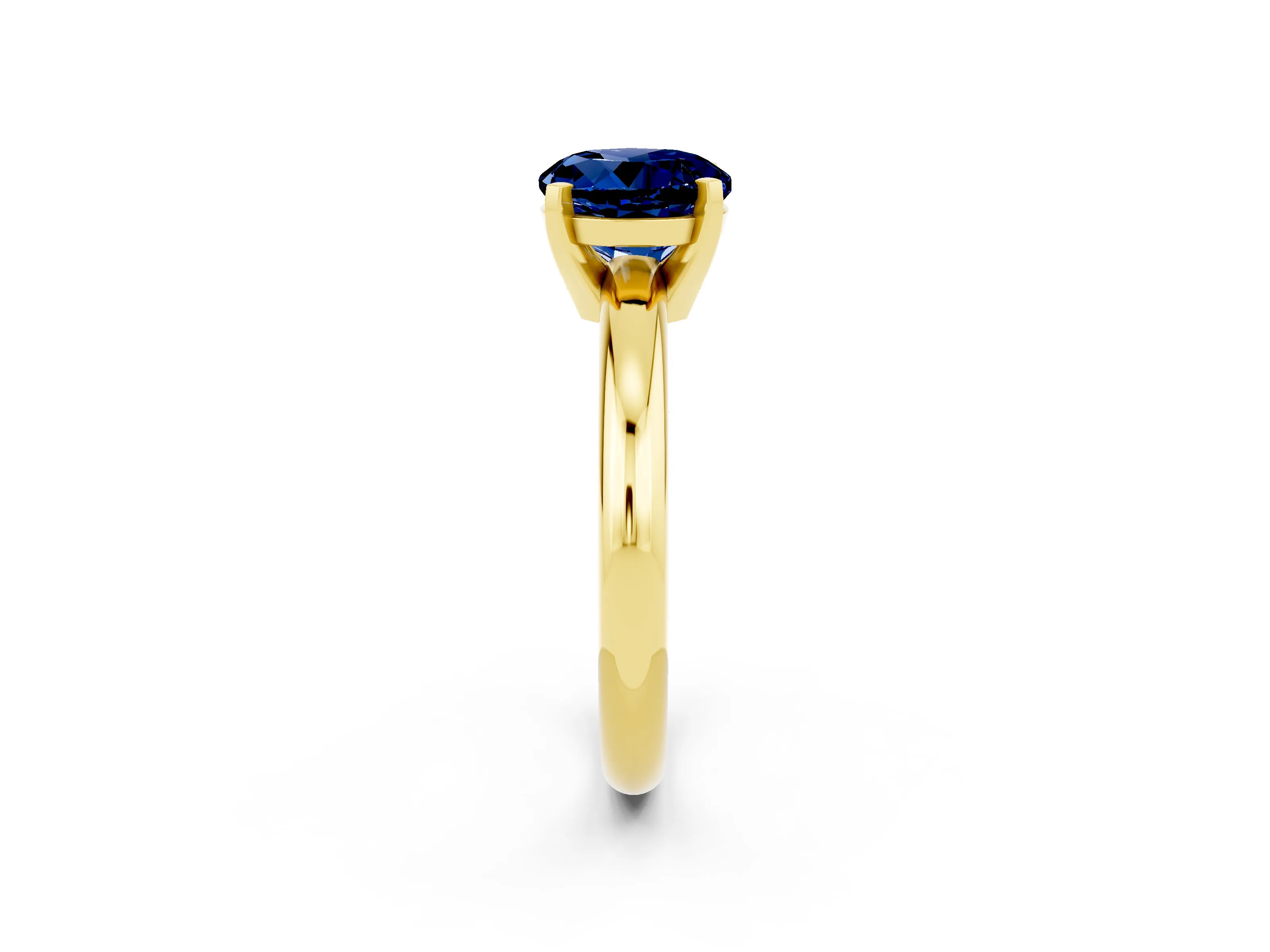 Yellow gold Round Cut Blue Sapphire Solitaire Engagement Ring with Round Band and Four-Prong Setting_2