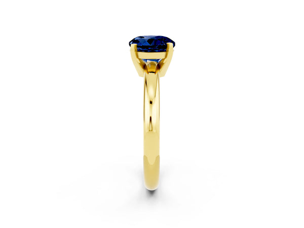 Yellow gold Round Cut Blue Sapphire Solitaire Engagement Ring with Round Band and Four-Prong Setting