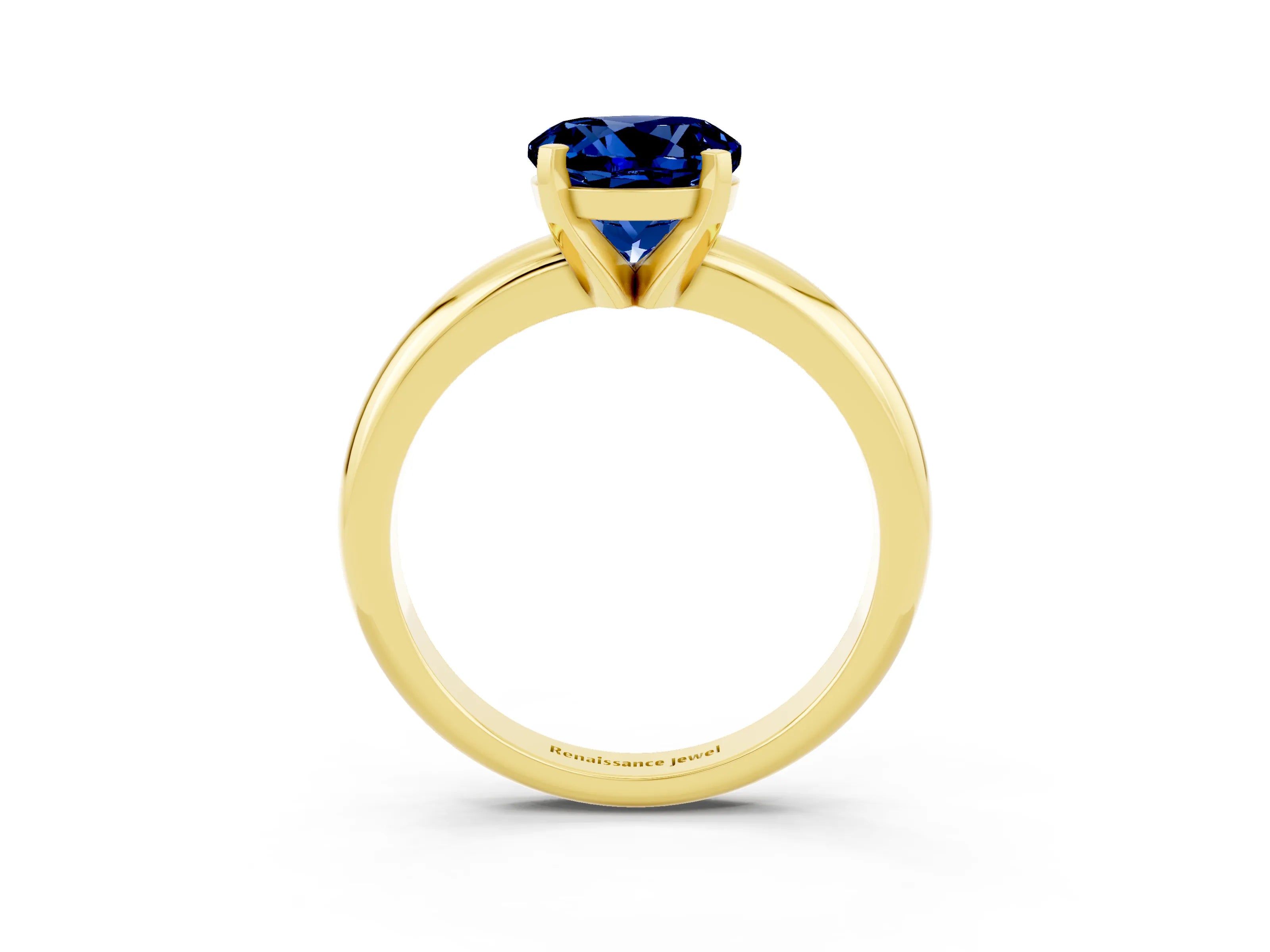 Yellow gold Round Cut Blue Sapphire Solitaire Engagement Ring with Round Band and Four-Prong Setting_3