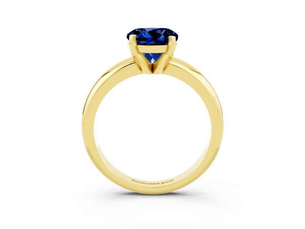 Yellow gold Round Cut Blue Sapphire Solitaire Engagement Ring with Round Band and Four-Prong Setting