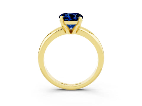 Yellow gold Round Cut Blue Sapphire Solitaire Engagement Ring with Round Band and Four-Prong Setting_3