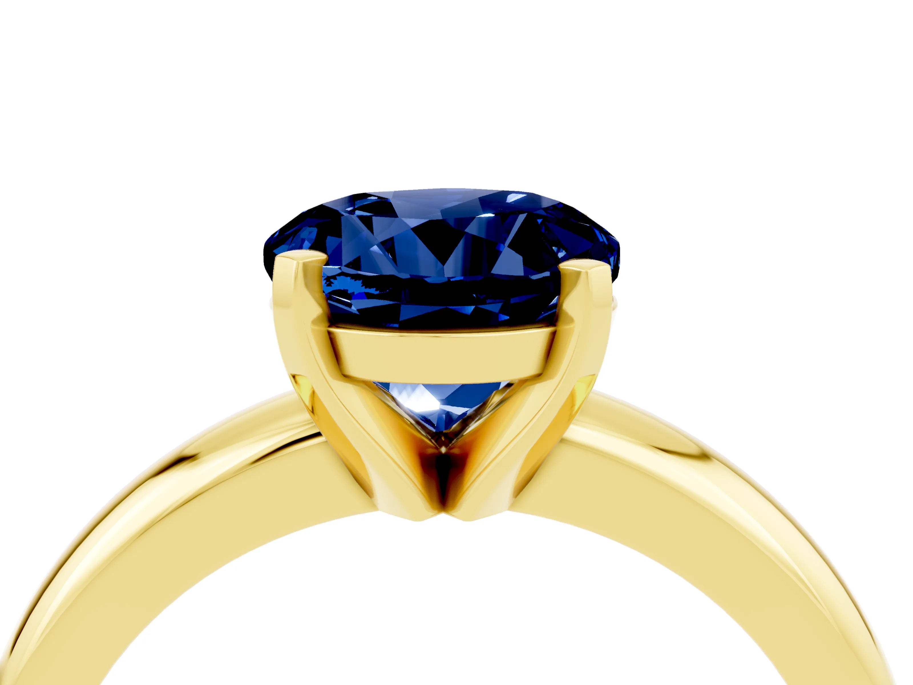 Yellow gold Round Cut Blue Sapphire Solitaire Engagement Ring with Round Band and Four-Prong Setting_4