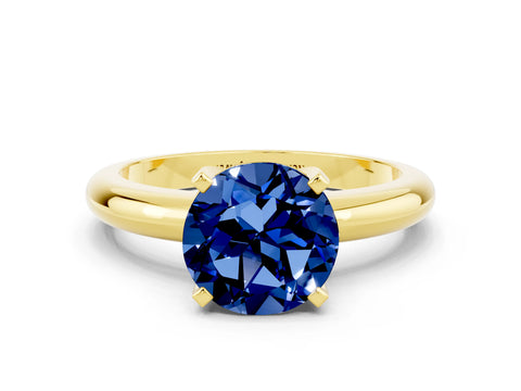 Yellow gold Round Cut Blue Sapphire Solitaire Engagement Ring with Round Band and Four-Prong Setting